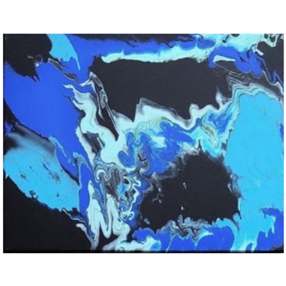 Hand Crafted Black and Blue Abstract Design 11x14 Inches Canvas Painting - Picture 4 of 4